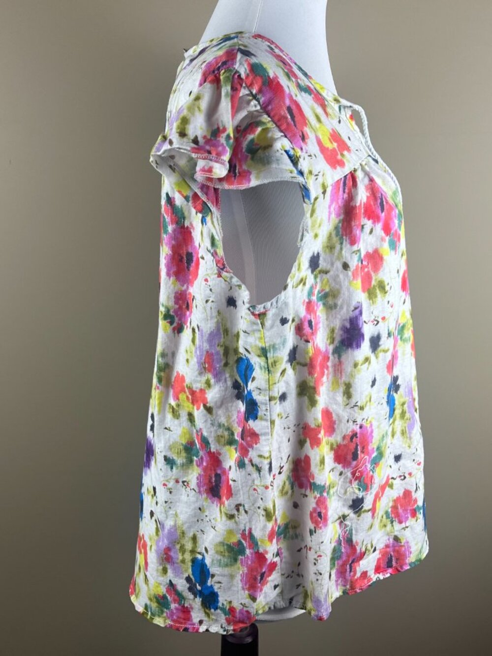 Hester & Orchard Women's Cap Sleeve Linen Blend Top Blouse Size XL Pink Blue - Picture 4 of 9